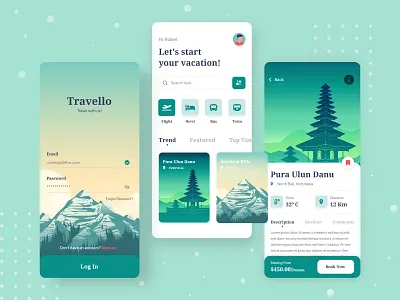Traveling App adventure android animation app booking app clean ecommerce illustration interaction interaction design mobile design mobile screen onboarding splash travel travel app trip trip planner typography ui design