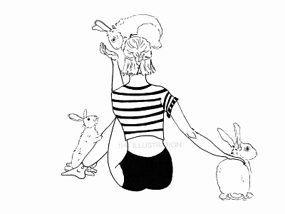 Bunny Girl animal art animal illustration bunny bunny art bunny illustration girl art girl illustration ink art ink illustration ink pen line art