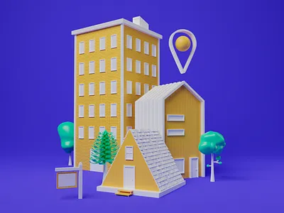 real estate biz 3d 3d illustration branding building cabin house illustration look and feel real estate
