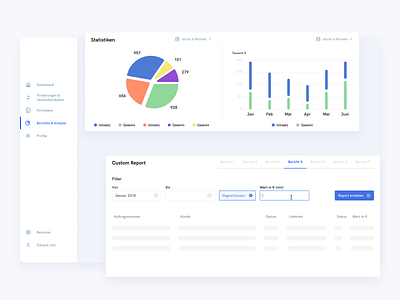 Statistics & Report Page chart cta filter input minimal outline piechart report sidebar table tabs