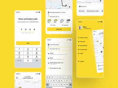 Taxi ios mobile taxi taxi app taxi booking app ui uidesign yellow