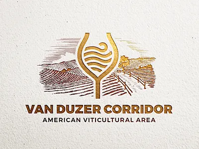 Van Duzer Corridor ava farm grapes grow icon label logo logotype oregon vector vineyard wine wine bottle winery