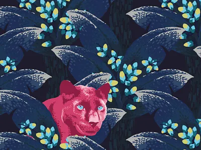 Feline adrian blue bold cissé hide illustration jungle palm panther pattern pink print tree wallpaper