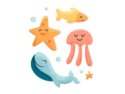 Sea Animals children coloring fish illustration jellyfish kids marine life ocean printables sea animals starfish under the sea whale