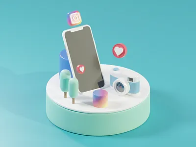 Instagram 3d art blender design illustration instagram isometric low poly render