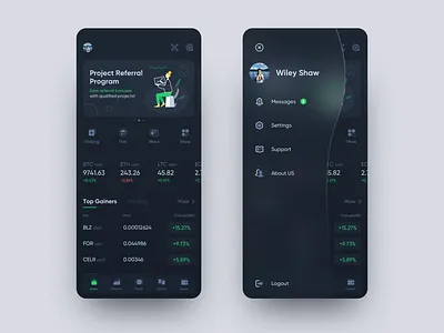ExchangePreviewDark app blockchain card clean dashboard design exchange icons ios mobile ui ux
