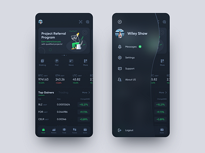 ExchangePreviewDark app blockchain card clean dashboard design exchange icons ios mobile ui ux