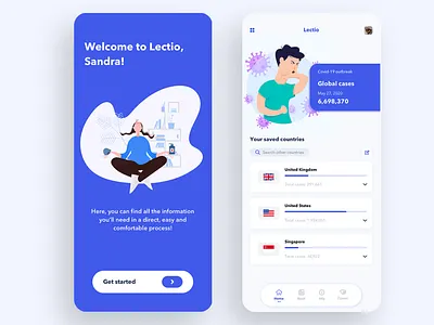 Lectio App app app design branding coronarender coronavirus countries covid 19 dashboard design healthcare homepage illustration information minimal mobile app product design search ui ux virus information