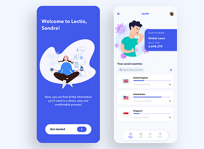 Lectio App app app design branding coronarender coronavirus countries covid 19 dashboard design healthcare homepage illustration information minimal mobile app product design search ui ux virus information