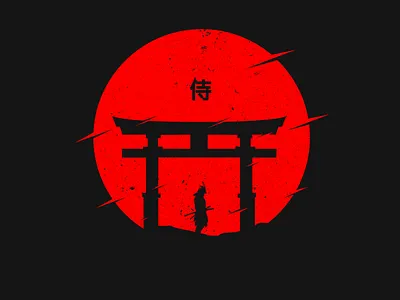 Samurai design graphic illustration japan japanese art logo minimalism moon red samurai torii vector