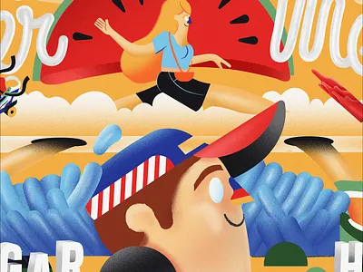 WAVES character clouds graphic design illustraion illustration man portrait summer water