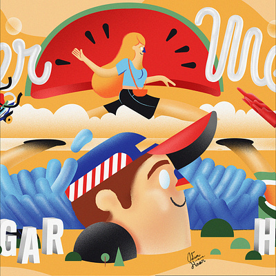 WAVES character clouds graphic design illustraion illustration man portrait summer water