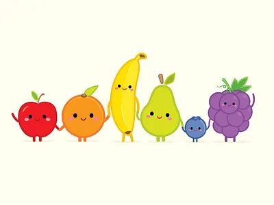 Happy Fruit adobe illustrator character design cute illustration jerrod maruyama kawaii vector vector art