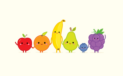 Happy Fruit adobe illustrator character design cute illustration jerrod maruyama kawaii vector vector art