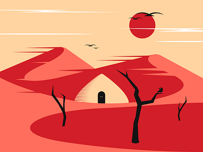 Namibian Hut 2d bird camel thorn desert dunes flat hut illustration minimal namibia sand tree