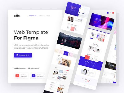 udix — Landings Figma UI Kit adaptive blue dark figma free freebie landing marketing red template theme udix udix2020 ui ui kit ui8 ux web white