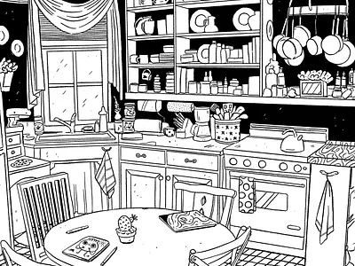 Kitchen 2d background cartoon cartoon character cartoon illustration comic cute illustration illustrator interior kitchen procreate table