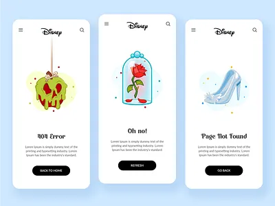 Empty States Error Disney 404 404 error app back badge blue cartoon disney disney princess empty empty state go back illustration mobile modals page page not found princess ui vector