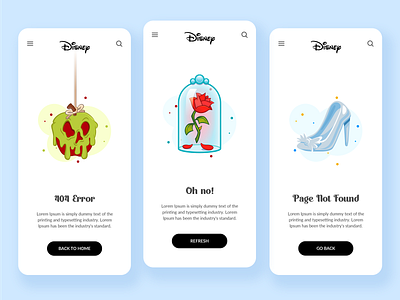 Empty States Error Disney 404 404 error app back badge blue cartoon disney disney princess empty empty state go back illustration mobile modals page page not found princess ui vector