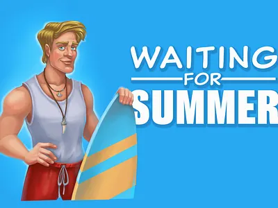 waiting for summer cartoon character man mobile game sport summer surf surfer