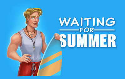 waiting for summer cartoon character man mobile game sport summer surf surfer