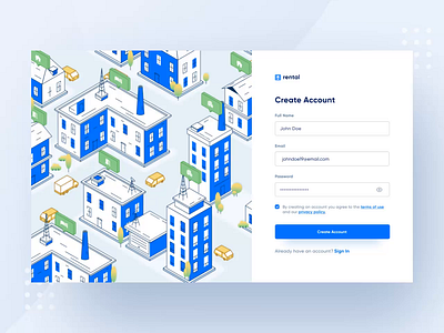 Motion Exploration | Rental Website apartment blue clean hotel illustration motion property realestate rent room signup ui ui design user interface ux villa website