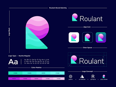 Roulant R letter Modern Logo Branding app app logo brand identity branding colorful logo corporate branding creative design design designer logo minimal r letter logo roulant roulant software logo