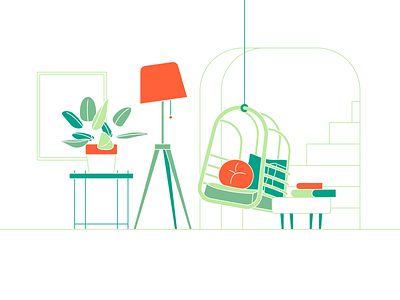 living space 05 dailyicon design icon illustration lighting livingroom livingspace minimal plants swing vector