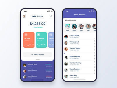 Alto | Crytpo currency App app design bitcoin contact list currency ehtereum financial app ios iphone minimal money transfer ui userinterface