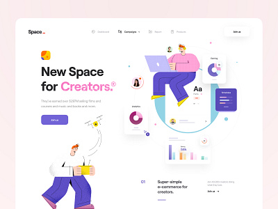 Space® app campaign character chart clean creators hero header illustration illustrator landing page minimal product report ui ui design user ux ux design web web app