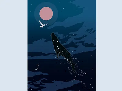 "star whale" art illustration illustrator minimal moon starry night starry sky stars vector vector art vector illustration whale