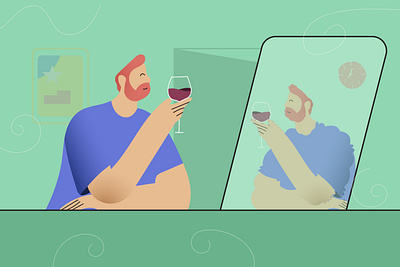 Guy drinking wine at home during quarantine covid19 human illustration man modern modern illustration quarantine stay home wine