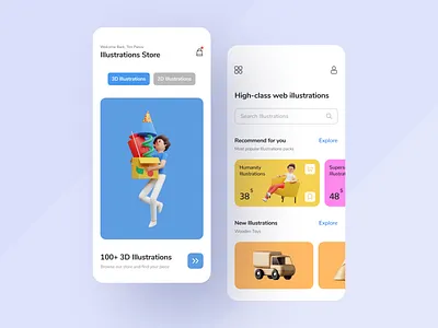 Illustrations Store App 2d 3d app application clean design figma flat illustration ios mobile shop app store store app ui ux