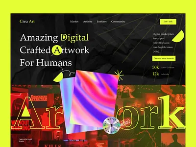 Digital art NFT Website artwork bitcoin blockchain branding creative design crypto dark mode digital digital artwork marketplaces nft nft marketplace nfts nfts landing page popular sifat hasan uiux unique design web design website design