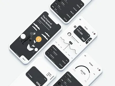 Monochrome Banking App app design application bank bank app black black white black and white concept dark app dark ui design grey money monochrome ui ui design uiux uxui