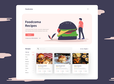 Foodcoma app design food illustration minimal mockup ui ux web website