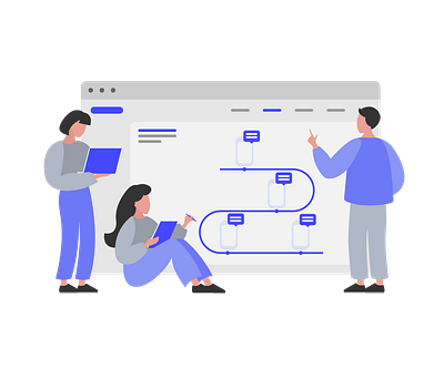 Discussing user journey 2d 2d illustration character digital illustration discuss flat illustration people people illustration purple team teamwork ui uiillustration ux working