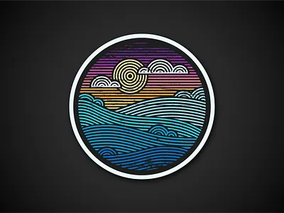 Striped Sun & Sea Emblem abstract illustration bright circular distressed emblem design illustrator minimal minimalist neon pallette old school retro art retro illustration retro surfer emble surfing culture vectorart vectorillustration vintage