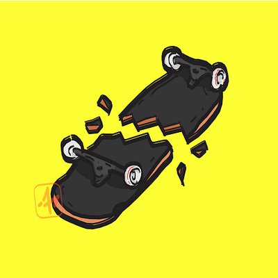 Crashed! art broken crash design flat flat design icon illustration logo minimal pastel skate skateboard skateboarding vector