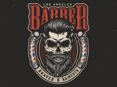 Barbershop Logo design with Skull adobe illustrator apparel design barber barbershop beard branding color graphic graphic design logo logodesign skull skull art skull logo vector vector illustration vintage