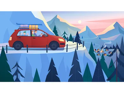Winter vacation 2d art illustration illustrator landscape mountains vacation vector weekend