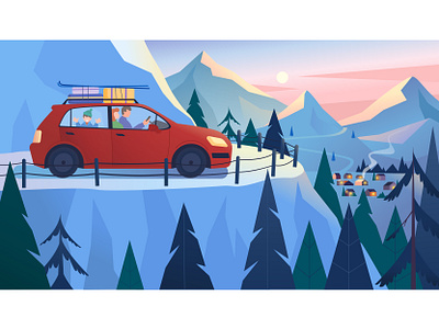 Winter vacation 2d art illustration illustrator landscape mountains vacation vector weekend