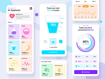 Health and Fitness Tracker colorful conceptual design fitness flatdesign health tracker ui ux