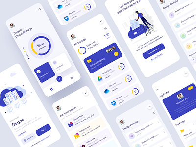 Cloud Storage Mobile Application Design 3d applicaiton application ux ui business character clean cloud app clouds consultancy corporate creative design dotpixel agency financial icons illustration menu minimal mobile task