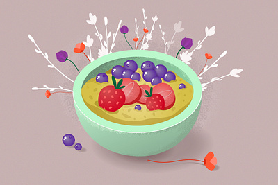 Breakfast time! art blueberry breakfast digital flat flowers food good morning healthy healthy life illustration morning nature strawberry