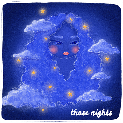 Cloud girl blue brush clouds girl illustration illustrator night photoshop sky stars