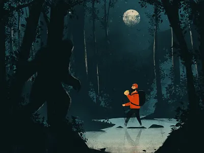 Lurking bigfoot environment forest illustration photoshop