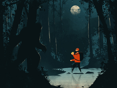 Lurking bigfoot environment forest illustration photoshop