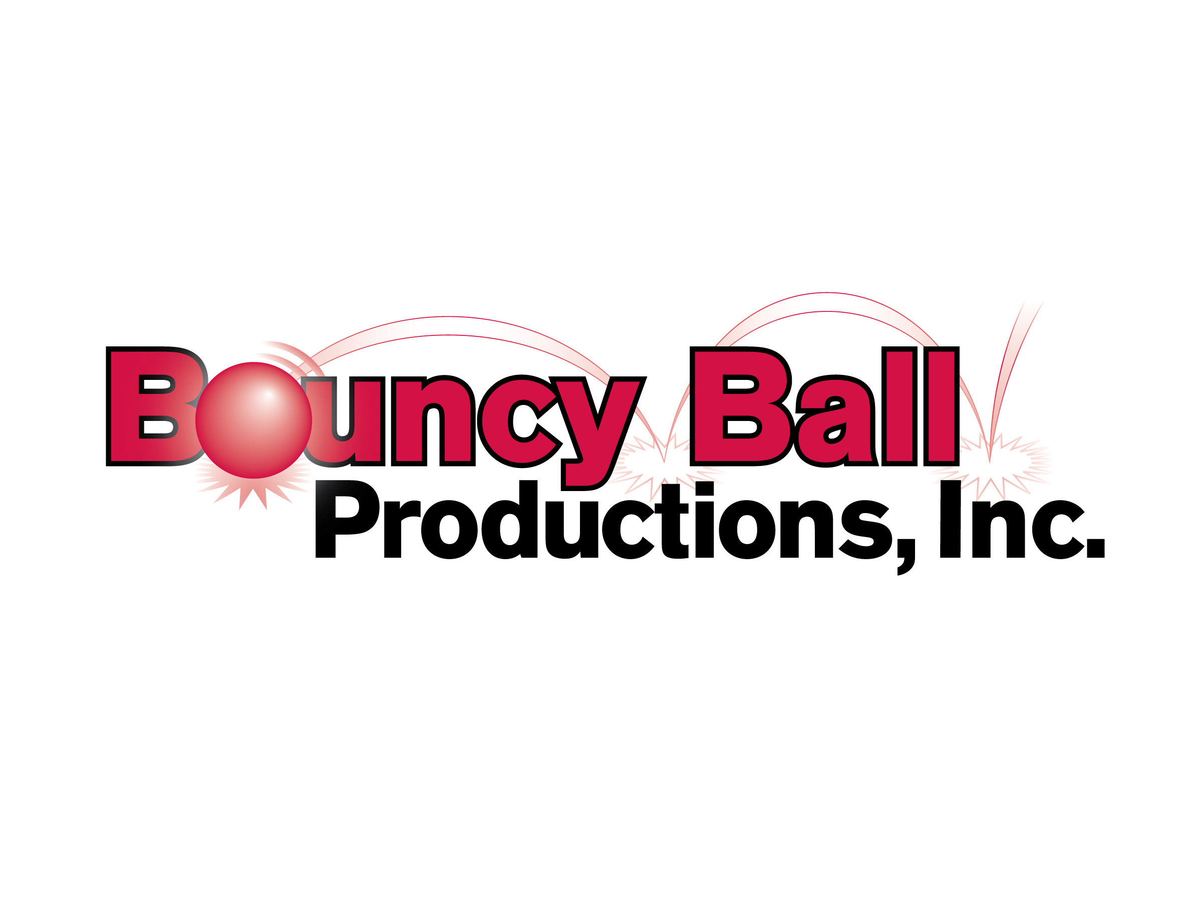 Bouncy Ball Productions, Inc. - logo design art direction ball bold logo bounce branding cartoon graphic design identity design illustration logo logo design moon bounce business motion party rental business red splat vector