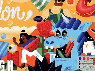 Unicorn Fireworks apple cat city fireworks graphicdesign illustration unicorn watermelon